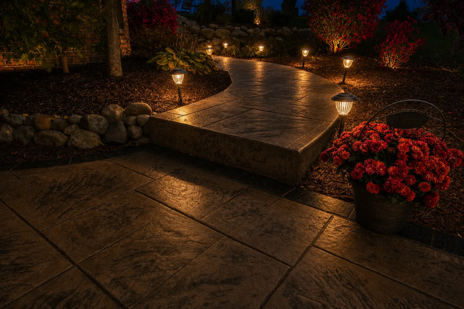 Stamped Walkway at Night